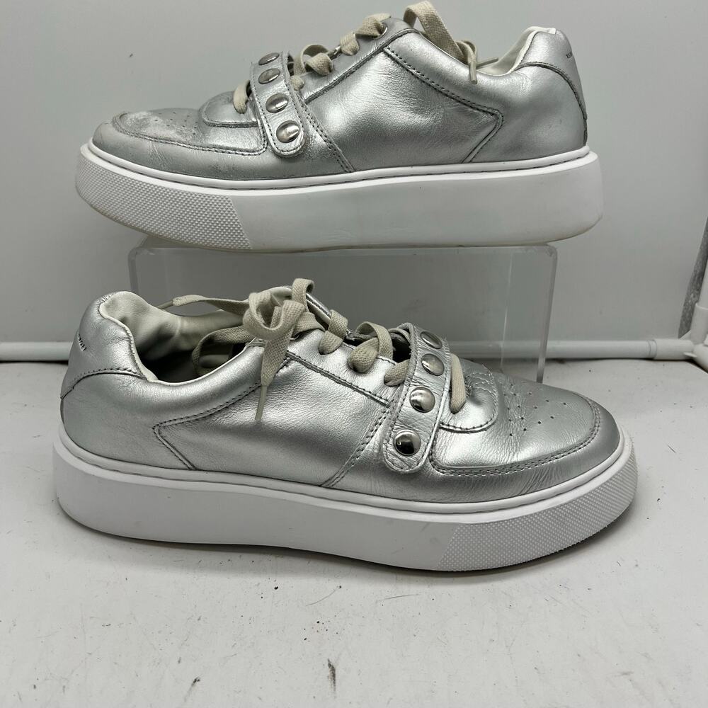 Rebecca Minkoff Shoes Womens 9 Metallic Silver Lace Up Sneaker